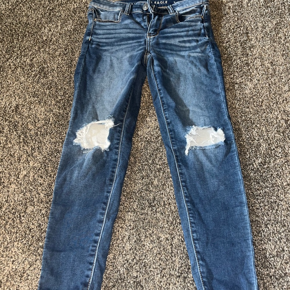 American Eagle Outfitters Women's Ripped Blue Skinny Jeans